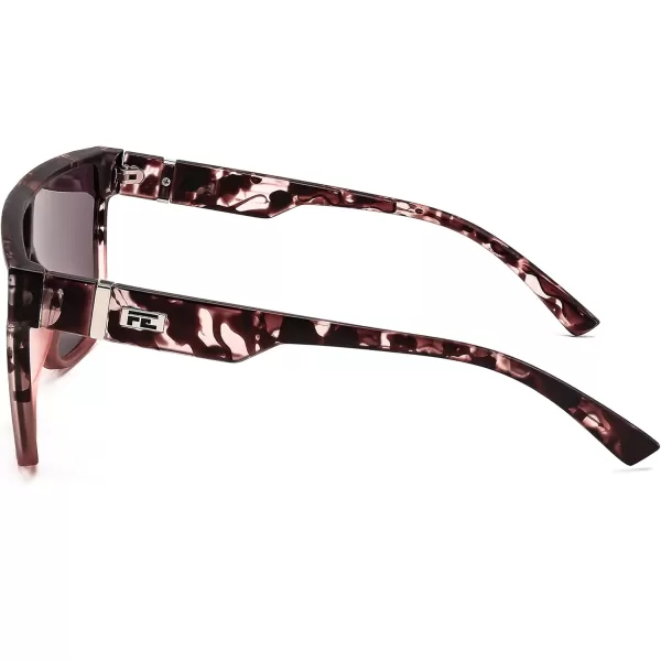 FEISEDY Fashion Flat Top Sunglasses Trendy Oversized Square Shades Women Men UV400 B2996Transparent Pink Leopard Frame  Purple Mirrored Lens