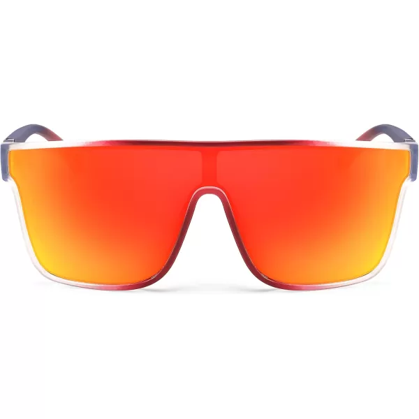 FEISEDY Fashion Flat Top Sunglasses Trendy Oversized Square Shades Women Men UV400 B2996Transparent Red Frame  Red Mirror Lens