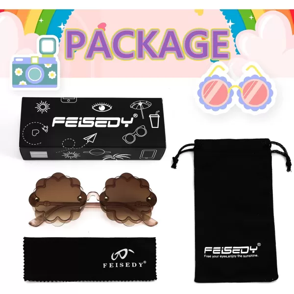 FEISEDY Girls Cute Flower Sunglasses Kids Round Toddler Baby Gglasses Colorful for Birthday Party Age 18 B2319Gradul Tea
