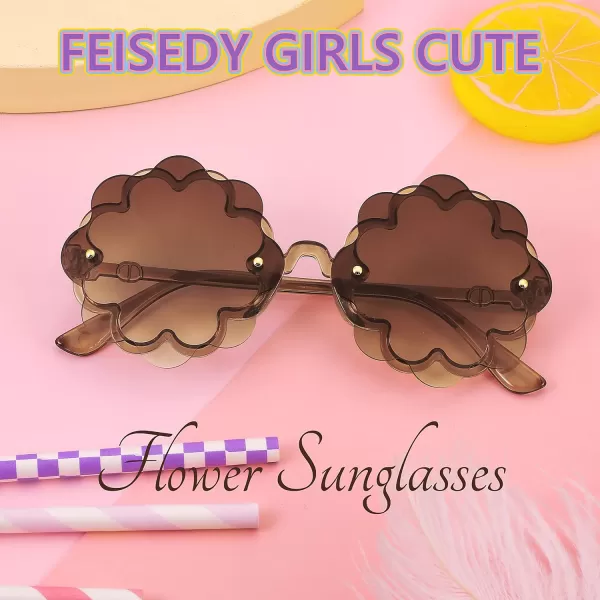 FEISEDY Girls Cute Flower Sunglasses Kids Round Toddler Baby Gglasses Colorful for Birthday Party Age 18 B2319Gradul Tea