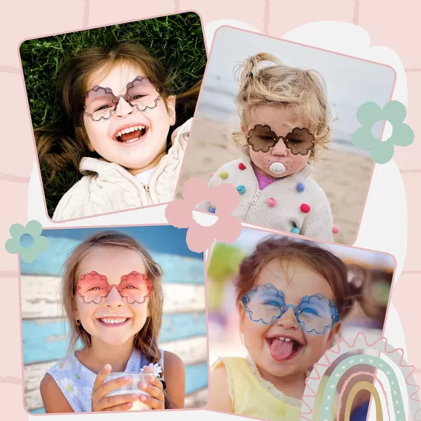 FEISEDY Girls Cute Flower Sunglasses Kids Round Toddler Baby Gglasses Colorful for Birthday Party Age 18 B2319Gradul Tea