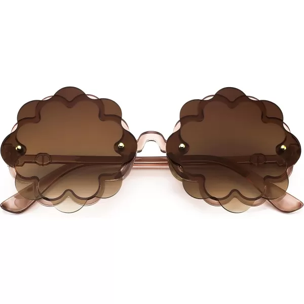 FEISEDY Girls Cute Flower Sunglasses Kids Round Toddler Baby Gglasses Colorful for Birthday Party Age 18 B2319Gradul Tea