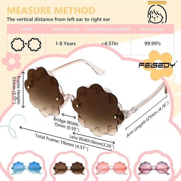 FEISEDY Girls Cute Flower Sunglasses Kids Round Toddler Baby Gglasses Colorful for Birthday Party Age 18 B2319Gradul Tea