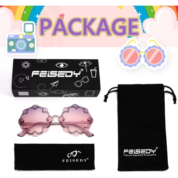 FEISEDY Girls Cute Flower Sunglasses Kids Round Toddler Baby Gglasses Colorful for Birthday Party Age 18 B2319Lilac Purple