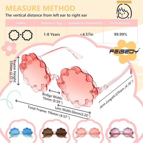 FEISEDY Girls Cute Flower Sunglasses Kids Round Toddler Baby Gglasses Colorful for Birthday Party Age 18 B2319Pastel Pinks