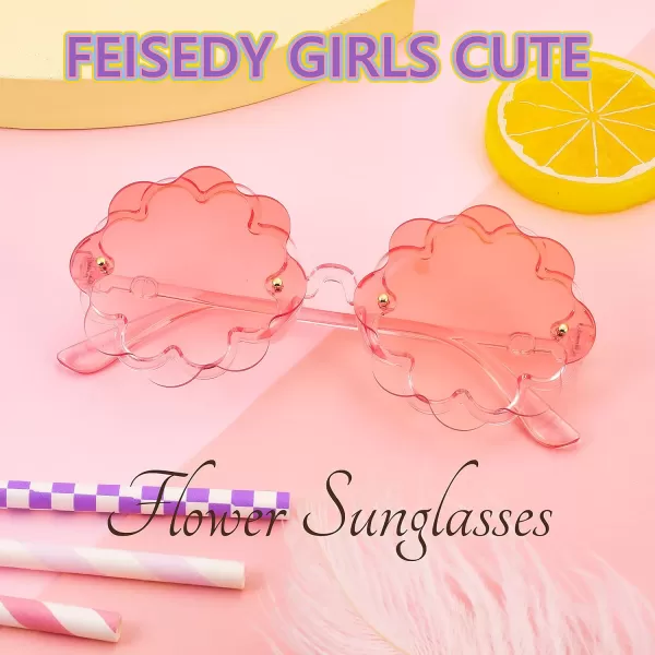 FEISEDY Girls Cute Flower Sunglasses Kids Round Toddler Baby Gglasses Colorful for Birthday Party Age 18 B2319Pastel Pinks