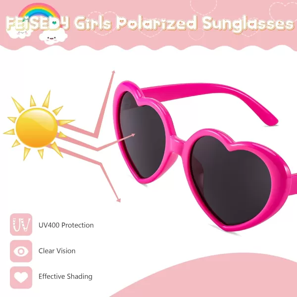 FEISEDY Heart Shaped Polarized Sunglasses Kids for Toddler Girls Age 310 Shaped Cute Fashion Sunnies B0077Hot Pink