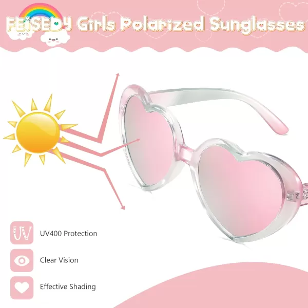 FEISEDY Heart Shaped Polarized Sunglasses Kids for Toddler Girls Age 310 Shaped Cute Fashion Sunnies B0077Pink Green