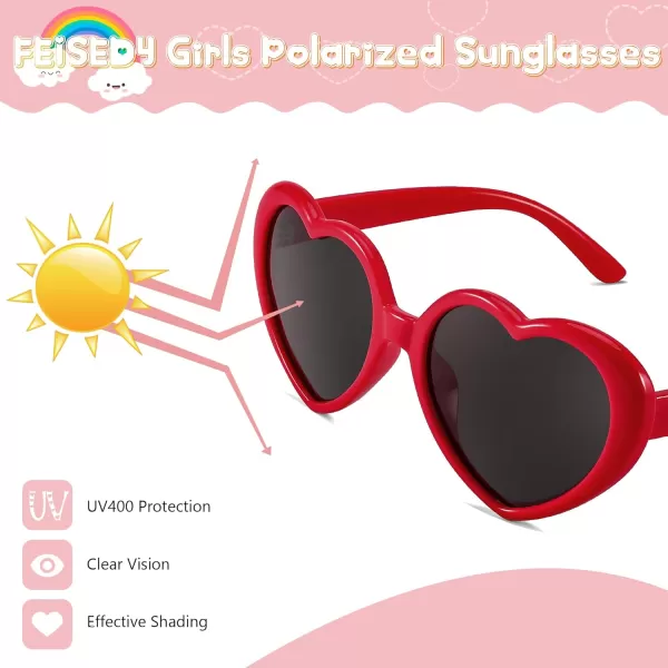 FEISEDY Heart Shaped Polarized Sunglasses Kids for Toddler Girls Age 310 Shaped Cute Fashion Sunnies B0077Red