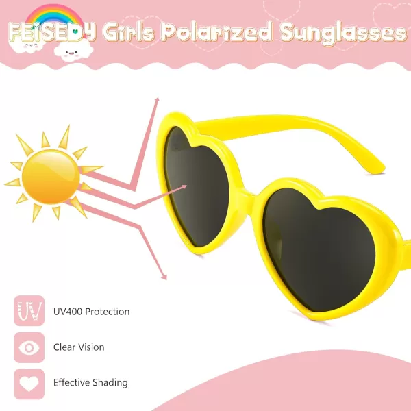 FEISEDY Heart Shaped Polarized Sunglasses Kids for Toddler Girls Age 310 Shaped Cute Fashion Sunnies B0077Yellow