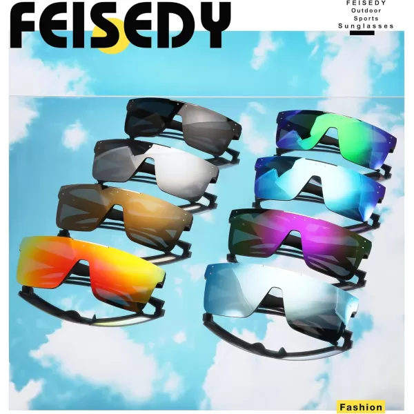 FEISEDY Men Women Sunglasses Polarized Oversized Square Vintage Cycling Running Fishing Golf Hiking Sports Sun Glasses B2990Polarized Blue Lenses With Black Temples 005