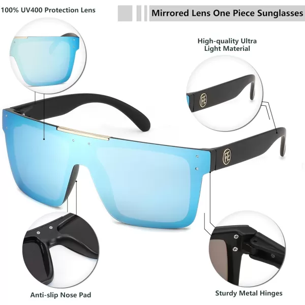 FEISEDY Men Women Sunglasses Polarized Oversized Square Vintage Cycling Running Fishing Golf Hiking Sports Sun Glasses B2990Polarized Blue Lenses With Black Temples 005