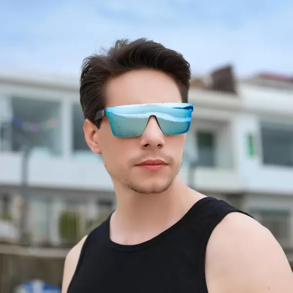 FEISEDY Men Women Sunglasses Polarized Oversized Square Vintage Cycling Running Fishing Golf Hiking Sports Sun Glasses B2990Polarized Blue Lenses With Black Temples 005