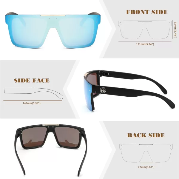 FEISEDY Men Women Sunglasses Polarized Oversized Square Vintage Cycling Running Fishing Golf Hiking Sports Sun Glasses B2990Polarized Blue Lenses With Black Temples 005