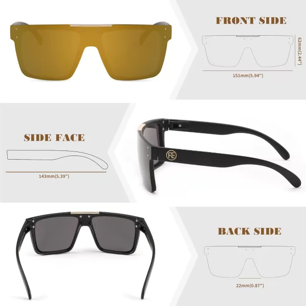 FEISEDY Men Women Sunglasses Polarized Oversized Square Vintage Cycling Running Fishing Golf Hiking Sports Sun Glasses B2990Polarized Brown Mirrored Lenses With Black Temples 003