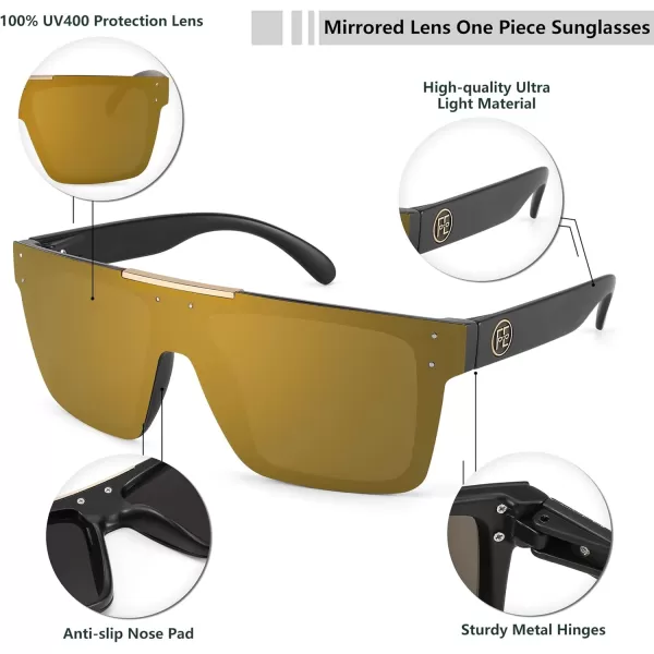 FEISEDY Men Women Sunglasses Polarized Oversized Square Vintage Cycling Running Fishing Golf Hiking Sports Sun Glasses B2990Polarized Brown Mirrored Lenses With Black Temples 003
