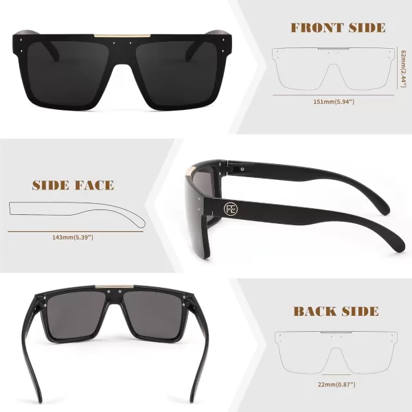FEISEDY Men Women Sunglasses Polarized Oversized Square Vintage Cycling Running Fishing Golf Hiking Sports Sun Glasses B2990Polarized Gray Lenses With Black Temples 001