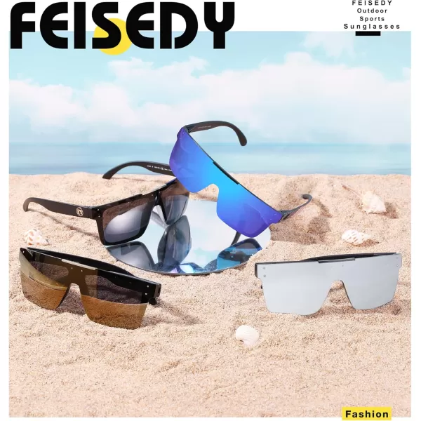 FEISEDY Men Women Sunglasses Polarized Oversized Square Vintage Cycling Running Fishing Golf Hiking Sports Sun Glasses B2990Polarized Gray Lenses With Black Temples 001