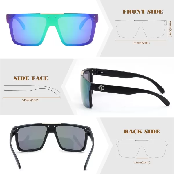 FEISEDY Men Women Sunglasses Polarized Oversized Square Vintage Cycling Running Fishing Golf Hiking Sports Sun Glasses B2990Polarized Green Lenses With Black Temples 007
