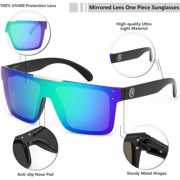 FEISEDY Men Women Sunglasses Polarized Oversized Square Vintage Cycling Running Fishing Golf Hiking Sports Sun Glasses B2990Polarized Green Lenses With Black Temples 007