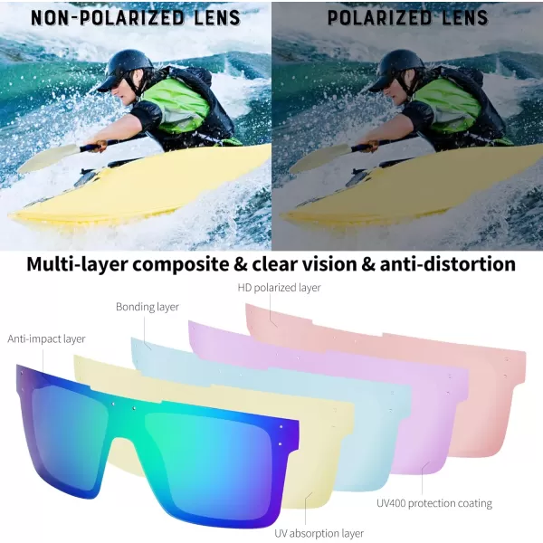 FEISEDY Men Women Sunglasses Polarized Oversized Square Vintage Cycling Running Fishing Golf Hiking Sports Sun Glasses B2990Polarized Green Lenses With Black Temples 007