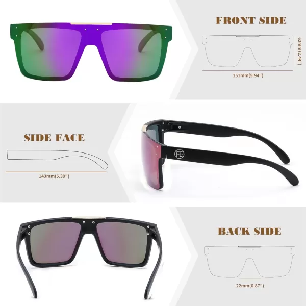 FEISEDY Men Women Sunglasses Polarized Oversized Square Vintage Cycling Running Fishing Golf Hiking Sports Sun Glasses B2990Polarized Purple Lenses With Black Temples 008