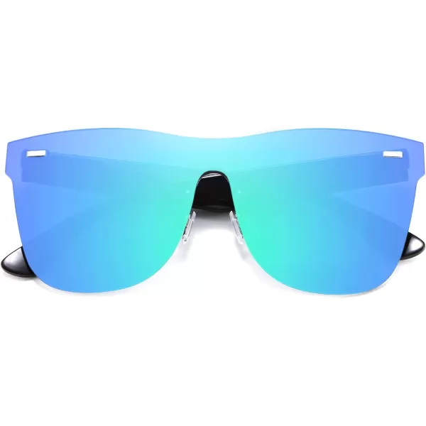 FEISEDY Mirrored Rimless Sunglasses One Piece Lens Reflective Sunglasses for Women Men B2647Blue