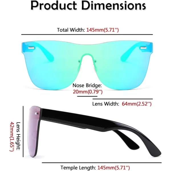 FEISEDY Mirrored Rimless Sunglasses One Piece Lens Reflective Sunglasses for Women Men B2647Blue