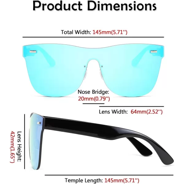 FEISEDY Mirrored Rimless Sunglasses One Piece Lens Reflective Sunglasses for Women Men B2647Cyan