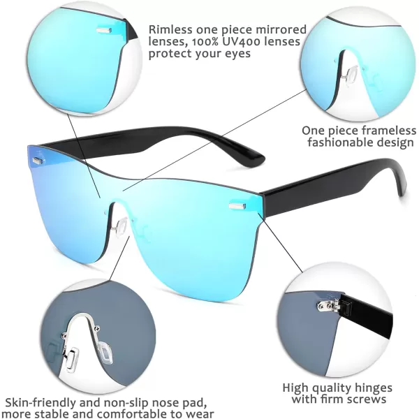 FEISEDY Mirrored Rimless Sunglasses One Piece Lens Reflective Sunglasses for Women Men B2647Cyan