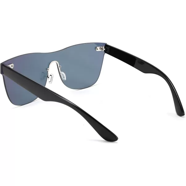 FEISEDY Mirrored Rimless Sunglasses One Piece Lens Reflective Sunglasses for Women Men B2647Cyan