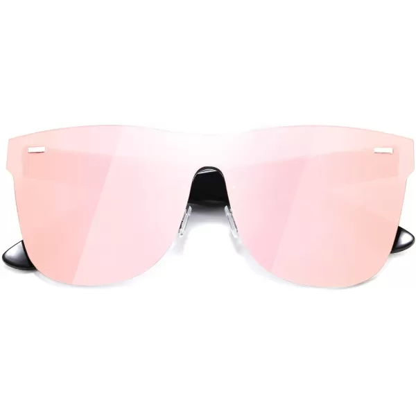 FEISEDY Mirrored Rimless Sunglasses One Piece Lens Reflective Sunglasses for Women Men B2647Pink Gold