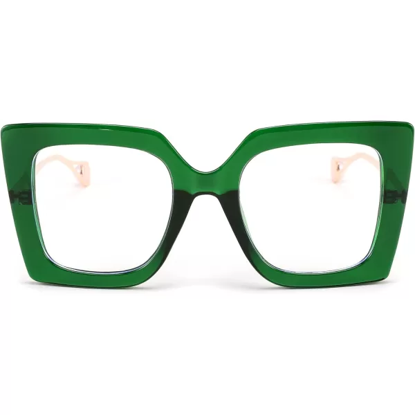 FEISEDY Oversized Square Blue Light Blocking Glasses Eye Strain Glare Pearl Inlay Arm Cat Eye Fashion Eyewear B2639Green