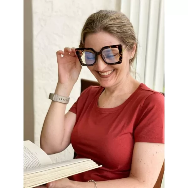 FEISEDY Oversized Square Blue Light Blocking Glasses Eye Strain Glare Pearl Inlay Arm Cat Eye Fashion Eyewear B2639Leopard
