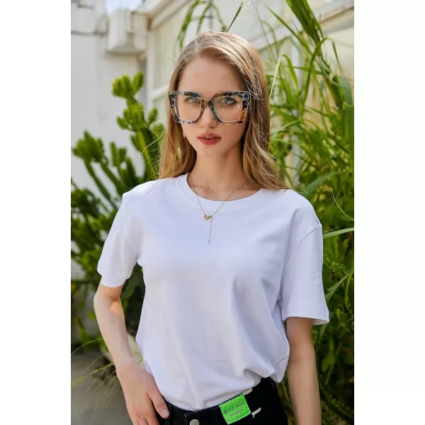 FEISEDY Oversized Square Blue Light Blocking Glasses Eye Strain Glare Pearl Inlay Arm Cat Eye Fashion Eyewear B2639Marble Pattern