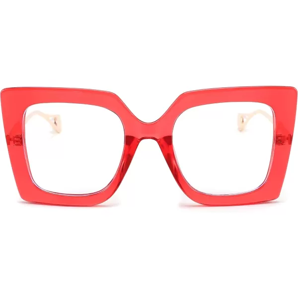 FEISEDY Oversized Square Blue Light Blocking Glasses Eye Strain Glare Pearl Inlay Arm Cat Eye Fashion Eyewear B2639Red