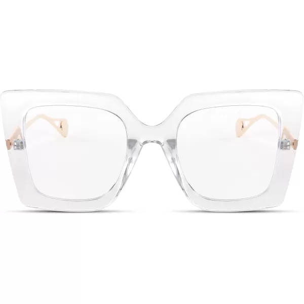 FEISEDY Oversized Square Blue Light Blocking Glasses Eye Strain Glare Pearl Inlay Arm Cat Eye Fashion Eyewear B2639Transparent