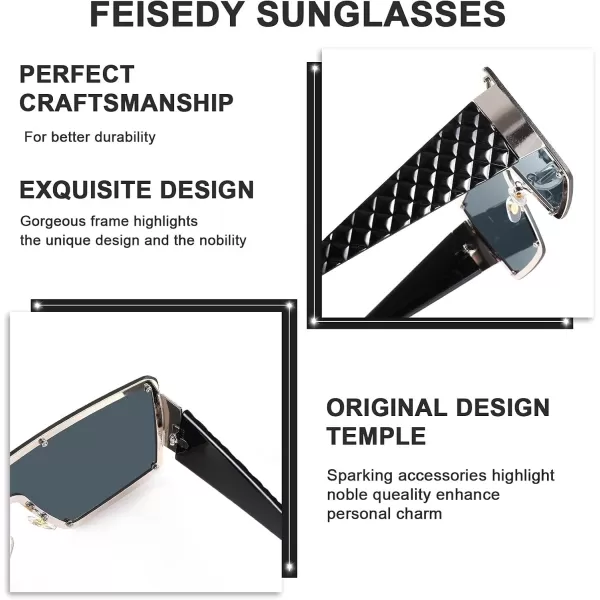 FEISEDY Oversized Square Sunglasses for Women Men Flat Top Shield Sunglasses One Piece Frameless Shades B2767Black