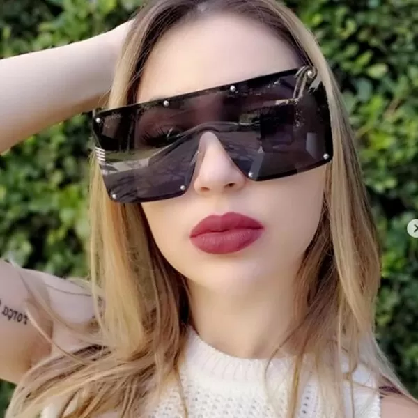 FEISEDY Oversized Square Sunglasses for Women Men Flat Top Shield Sunglasses One Piece Frameless Shades B2767Black
