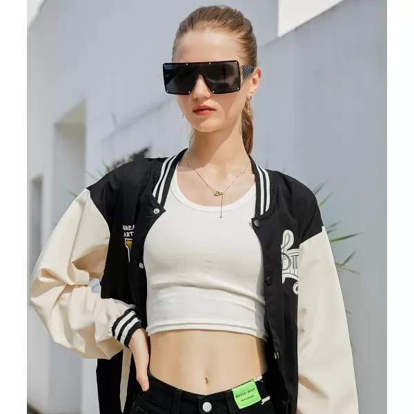 FEISEDY Oversized Square Sunglasses for Women Men Flat Top Shield Sunglasses One Piece Frameless Shades B2767Black