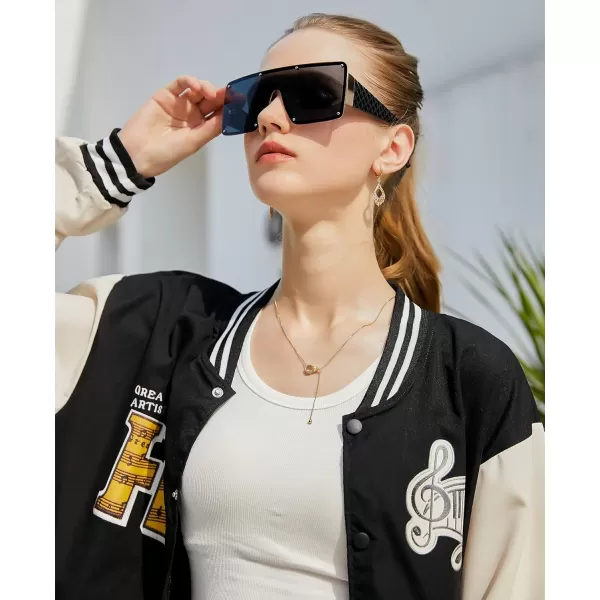 FEISEDY Oversized Square Sunglasses for Women Men Flat Top Shield Sunglasses One Piece Frameless Shades B2767Black
