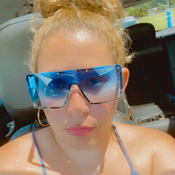 FEISEDY Oversized Square Sunglasses for Women Men Flat Top Shield Sunglasses One Piece Frameless Shades B2767Gradient Blue