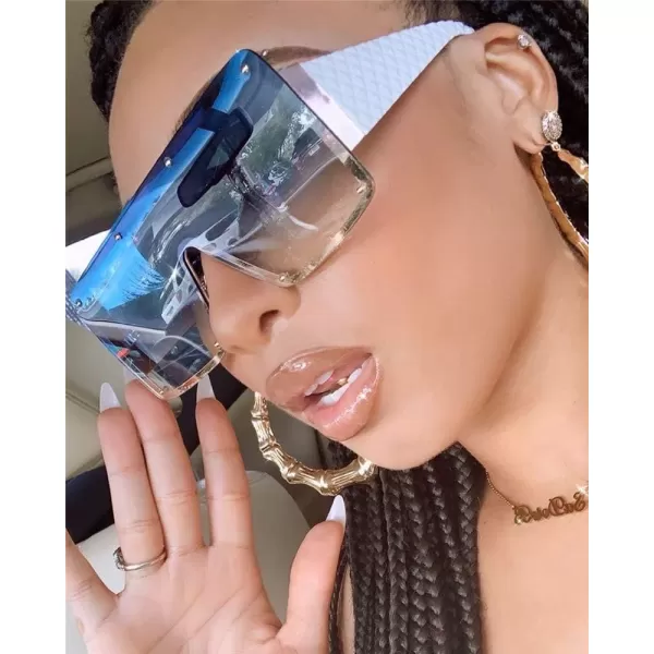FEISEDY Oversized Square Sunglasses for Women Men Flat Top Shield Sunglasses One Piece Frameless Shades B2767Gradient Blue