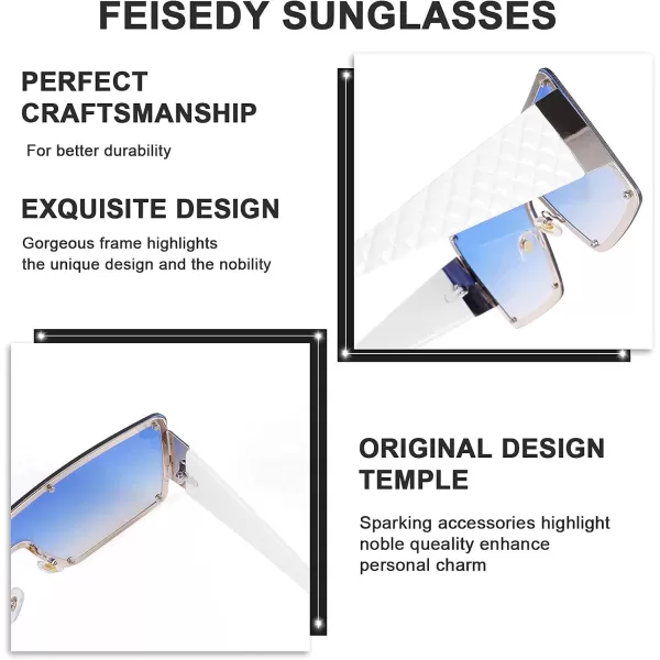 FEISEDY Oversized Square Sunglasses for Women Men Flat Top Shield Sunglasses One Piece Frameless Shades B2767Gradient Blue