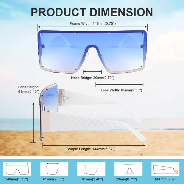 FEISEDY Oversized Square Sunglasses for Women Men Flat Top Shield Sunglasses One Piece Frameless Shades B2767Gradient Blue