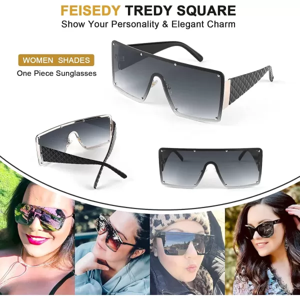 FEISEDY Oversized Square Sunglasses for Women Men Flat Top Shield Sunglasses One Piece Frameless Shades B2767Gradient Grey