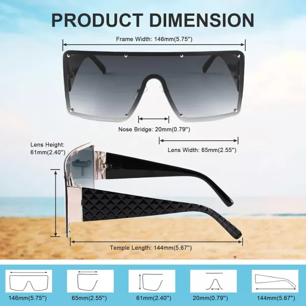 FEISEDY Oversized Square Sunglasses for Women Men Flat Top Shield Sunglasses One Piece Frameless Shades B2767Gradient Grey