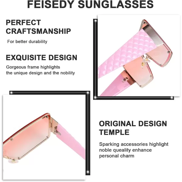 FEISEDY Oversized Square Sunglasses for Women Men Flat Top Shield Sunglasses One Piece Frameless Shades B2767Gradient Pink