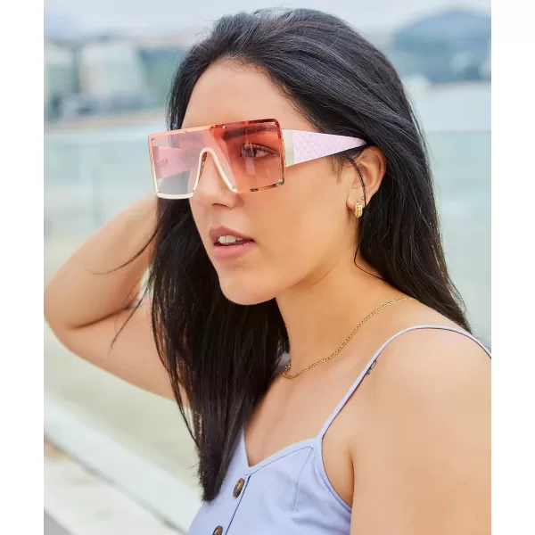 FEISEDY Oversized Square Sunglasses for Women Men Flat Top Shield Sunglasses One Piece Frameless Shades B2767Gradient Pink