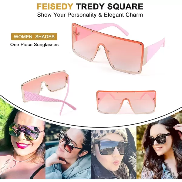 FEISEDY Oversized Square Sunglasses for Women Men Flat Top Shield Sunglasses One Piece Frameless Shades B2767Gradient Pink